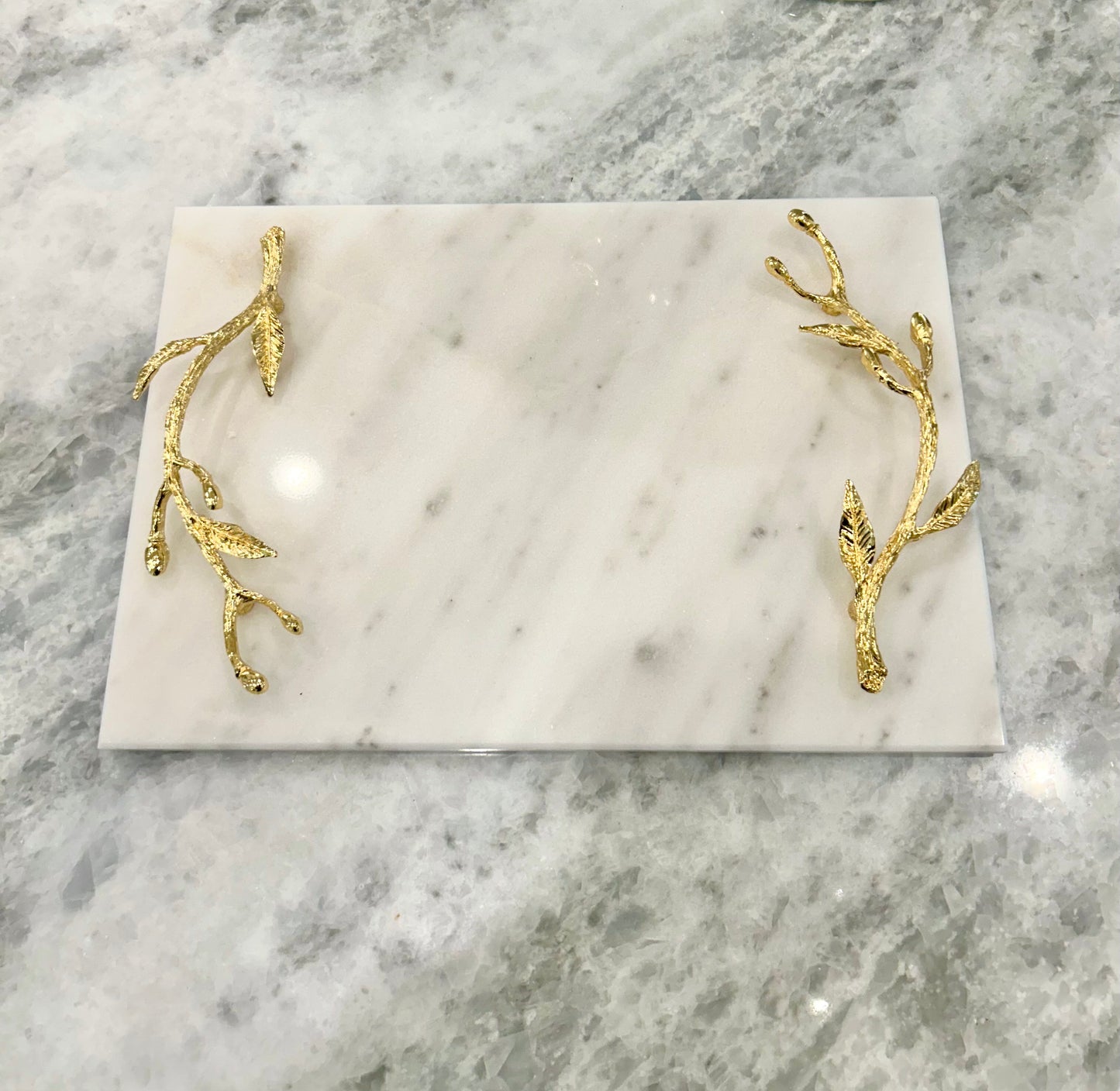 Marble Tray With Gold Handle