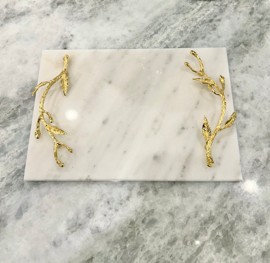 Marble Tray With Gold Handle