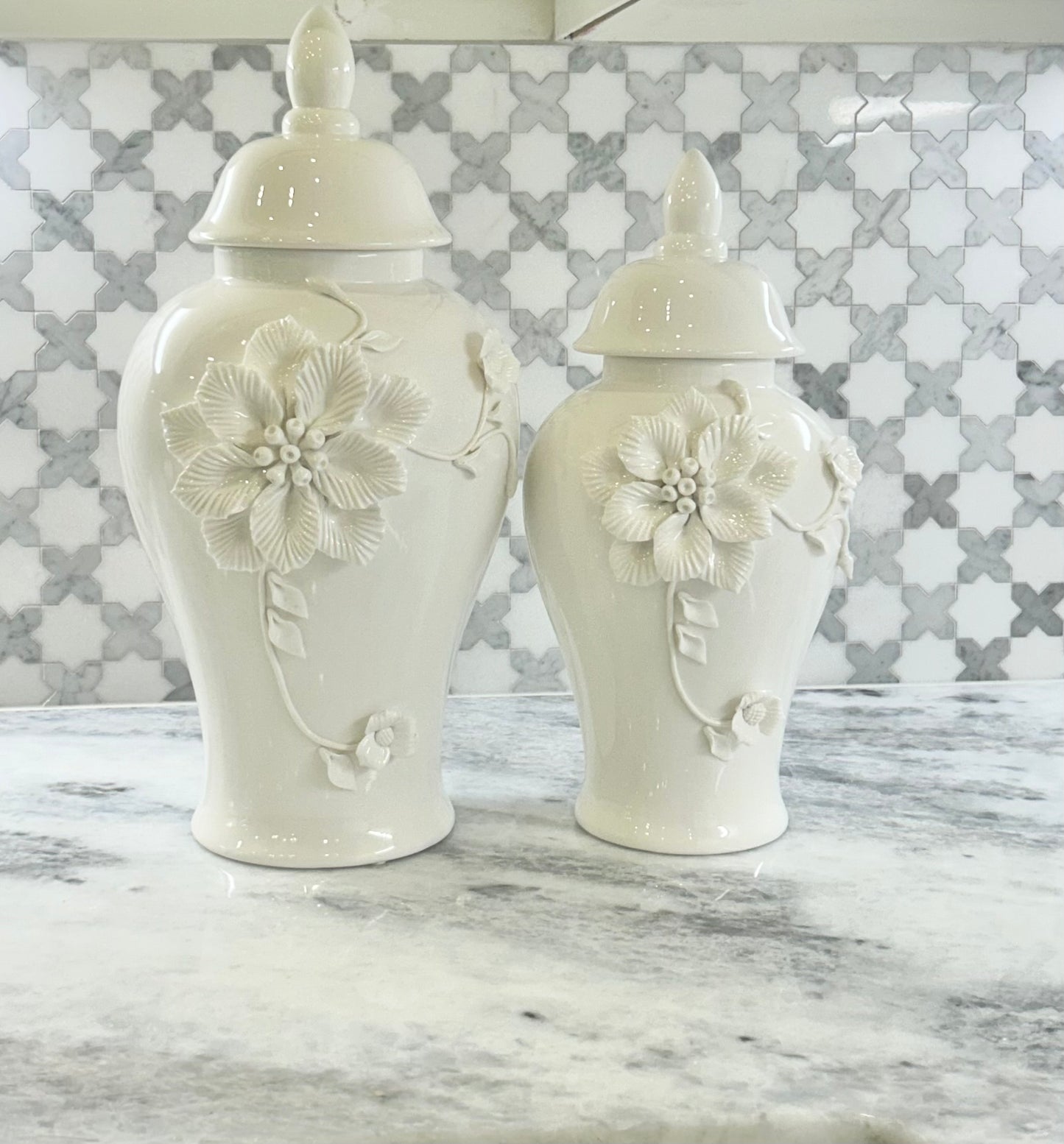 White Floral Ginger Jar