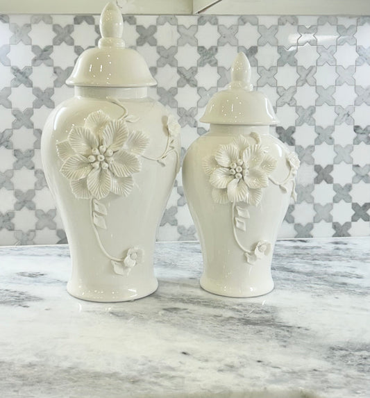 White Floral Ginger Jar